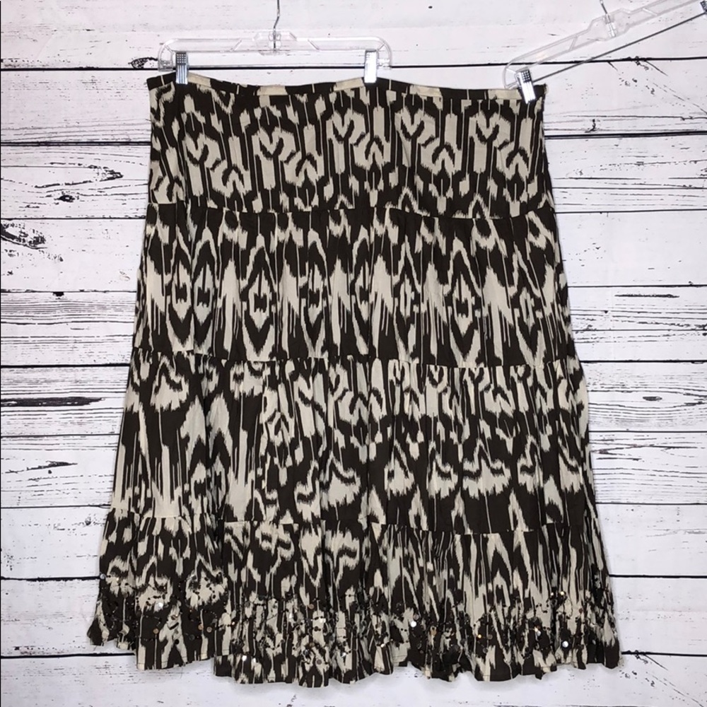 Lane Bryant NWT 28 Brown & Ivory Print Sequin Bead Embellished Tiered Maxi Skirt